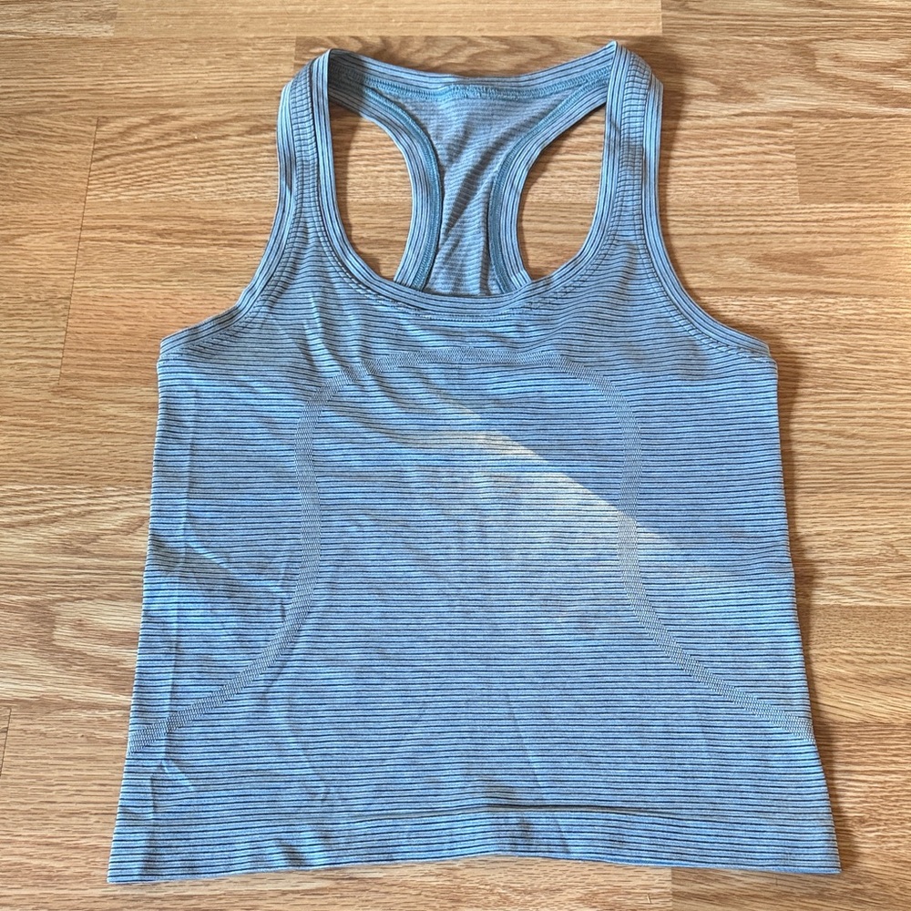 lululemon Swiftly Striped Light Blue Tank